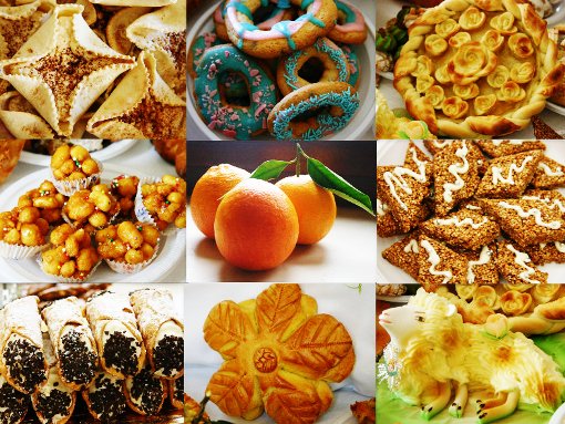 San Giuseppe tavolata collage Collage of Festival foods in Sicily