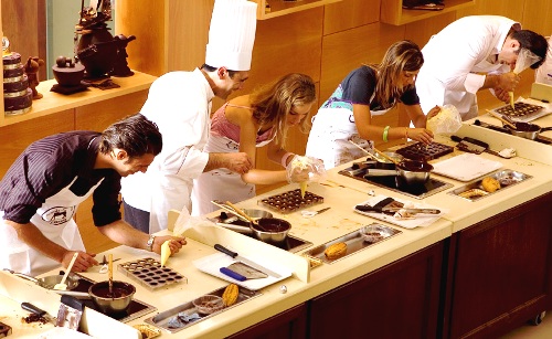 Students making chocolate Making Chocolate