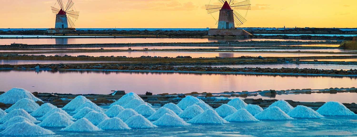Piles of sea salt in Sicily